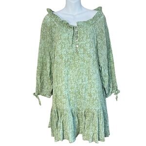 Light Green Printed Ruffle Hem Women's Dress